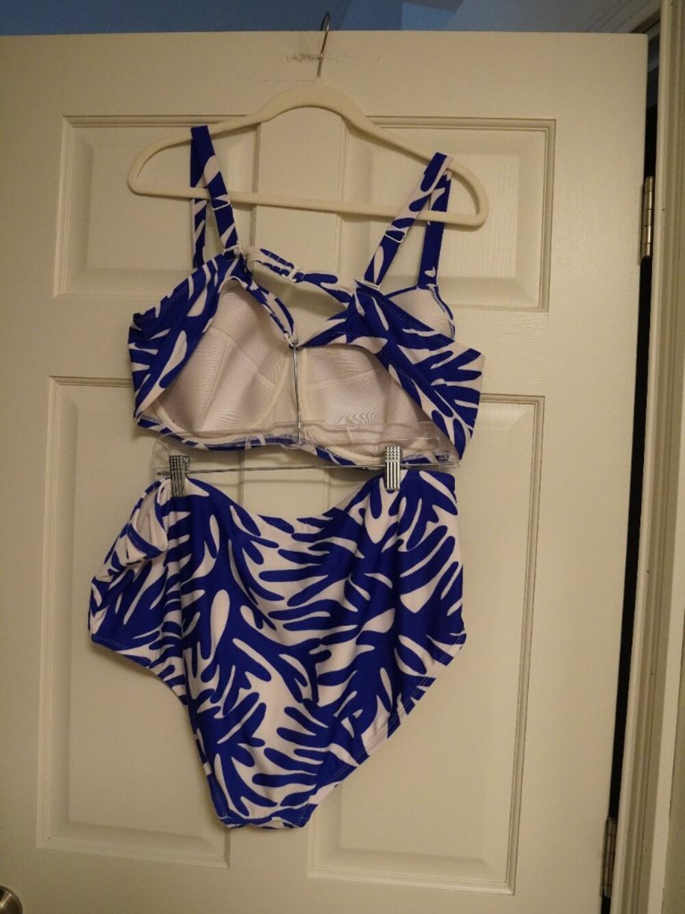 Kona Sol 2X Blue White Abstract Leaf Bikini Set High Waisted Underwire Swim - Picture 3 of 4